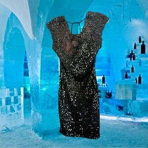 Karen Okada for David Howard Black Sequin Dress